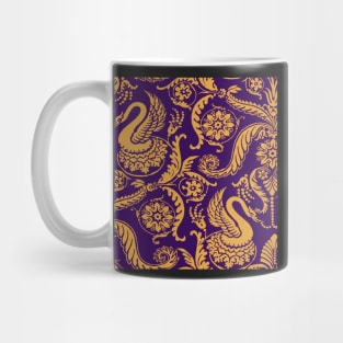 Gold on Royal Purple Classy Medieval Damask Swans Mug